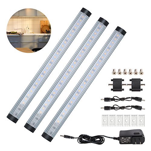 Under Cabinet Lights B-right Warm White 3000K LED Closet Lights 1200 Lumens and 12″ Under Counter Kitchen Lighting Support 50000 Hours-3 Pack Gray