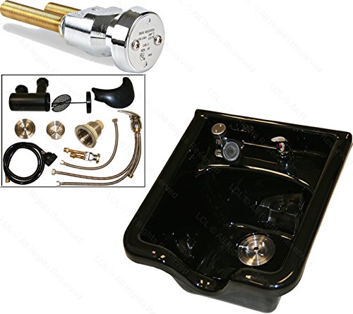 LCL Beauty Natural Oak Deluxe Shampoo Cabinet with Heavy Duty Acrylic Fiber Shampoo Bowl & Vacuum Breaker w/ 6 Black Towels - Thumbnail 4