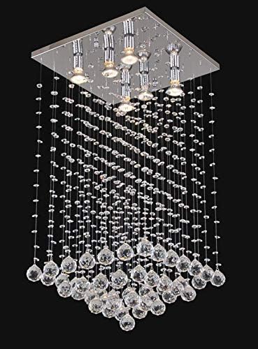 Crysta World™ Luxury LED Crystal Chandelier Light Lamp Round Crystal Rain Drop Pendant Light Fixture for Living Room Bedroom (White)