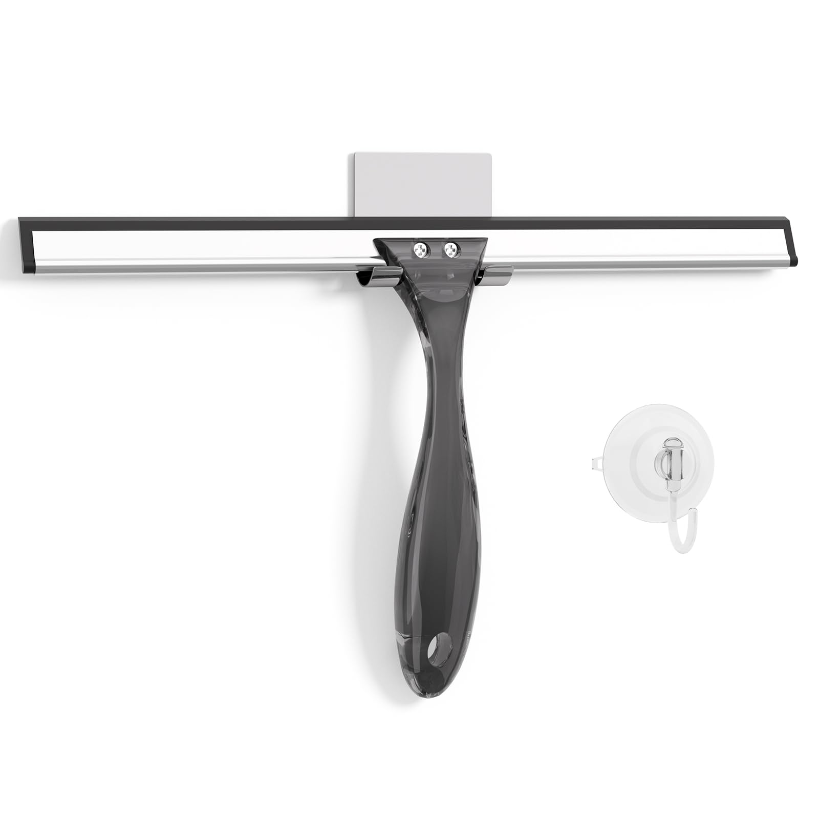 Photo 1 of AmazerBath Shower Squeegee for Glass Doors, All-Purpose Squeegee with Suction Hook & Adhesive Hook, Squeegee for Shower Glass, Windows, Mirrors, Tiles and Car Windows - 12 Inches, Clear Black