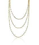 14K Solid Yellow Gold Triple Strand Chain Necklace