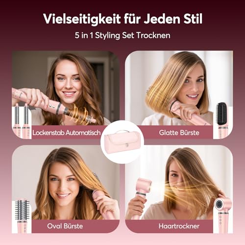 Bopcal 5 in 1 Airstyler, Multifunktionaler Hairstyler Set mit 160000 U/Min Ionen Föhn, Auto-Wrap Lockenstab,Glätteisen, Keine Hitzeschäden, Schnelles Trocknen & Volumen, Muttertagsgeschenk für Frauen