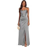 GRWO Women's Satin Bridesmaid Dresses with Slit Long Mermaid Bodycon Formal Evening Dress GO011