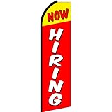 NOW HIRING Premium Windless Feather Flag, FLAG Only No Hardware (11.5' Tall x 3' Wide) Printed in the USA