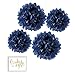 Andaz Press Tissue Paper Pom Poms Hanging Decorations with Free Gold Card & Gifts Party Sign, Navy Blue, 8-inch and 10-inch, 4-Pack, Colored Birthday Party Supplies