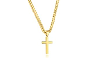 Lumayina Simple Cross Necklace for Men Women with 18-26 Inch Chunky Cuban Chain, Durable Stainless Steel Black Gold Silver Cross Pendant Necklace for Men Teen Boys Girls with Jewelry Gifts Box