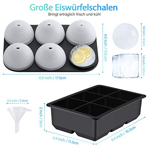 Eiswürfelform Silikon, Vermon Eiswürfelbehälter mit Deckel 6-Fach 2-Set Eiswürfelformen, Quadratische und Eiskugelform… – Bild 7