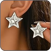 Chunky Silver Star Stud Earrings for Women Cute Y2K Aesthetic Statement Punk Earrings Dainty Jewelry Gifts for Party Daily Outfits