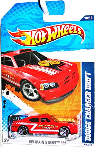 2011 Hot Wheels [Red Watkins Glen Fire Department] DODGE CHARGER DRIFT CAR #170/244, HW Main Street #10/10, 1:64 scale