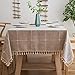 MOKANI Solid Embroidery Checkered Table Cloth Washable Cotton Linen Tassel Tablecloth, Square Wrinkle Free Anti-Fading Table Cover for Kitchen Dinning Thanksgiving Christmas (55 x 55 Inch, Brown)