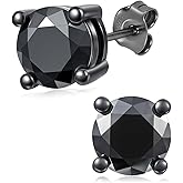 Black Moissanite Earrings for Women Men, 925 Sterling Silver D Color VVS1 Clarity Simulated Diamond Studs Lab Created Moissanite Earring Hypoallergenic Jewelry, Birthday Gifts for Her Him 1.0ct-2.0ct