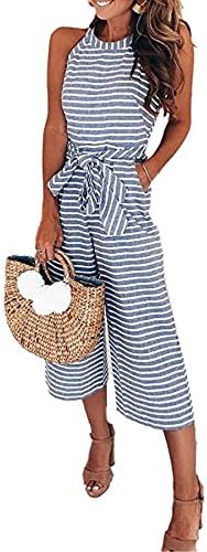 Ru Sweet Women Striped Waist Belted Wide Leg Jumpsuit