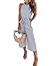 Ru Sweet Women Striped Waist Belted Wide Leg Jumpsuit (Medium, Blue)