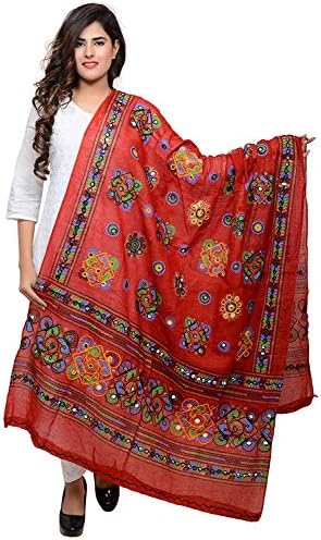 Banjara India Women's Cotton Embroidered Kutchi Dupatta Chakachak