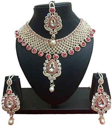 CROWN JEWEL Indian Bollywood Gold Plated Fashion Wedding Bridal Jewelry Necklace Earring Set for Women