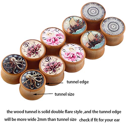 TIANCI FBYJS 5 Pairs Wooden Gauges Organic Wood Double Flared Ear Tunnels Expander Plugs Stretcher for Women Men 5 Style 12mm=1/2''