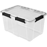 XKIOLED Waterproof Storage Bin With Lid, 54qt | Dustproof Clear Storage Container, Gasket Seal And Secure Latches, Stackable Organizer, For Basement, Garage And Attic