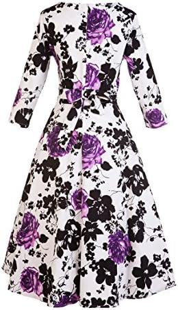 Women's Dress 3/4 Sleeve Calf-Length Retro Floral Vintage Dress Audrey Hepburn Style