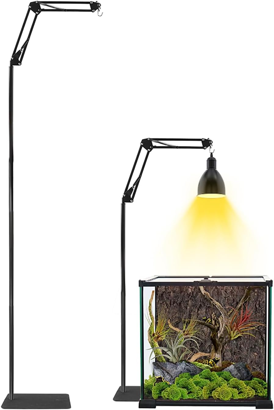 GlowUp Reptile Heat Lamp Stand, Adjustable 40-140cm, Telescopic, Aquarium Heat Lamp Holder, Black, Metal, 1.2KG (Lamp Not Included)