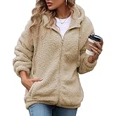 Vipwest Womens Fleece Jacket Fall Winter Full Zip Sherpa Coat with Hood S-5XL