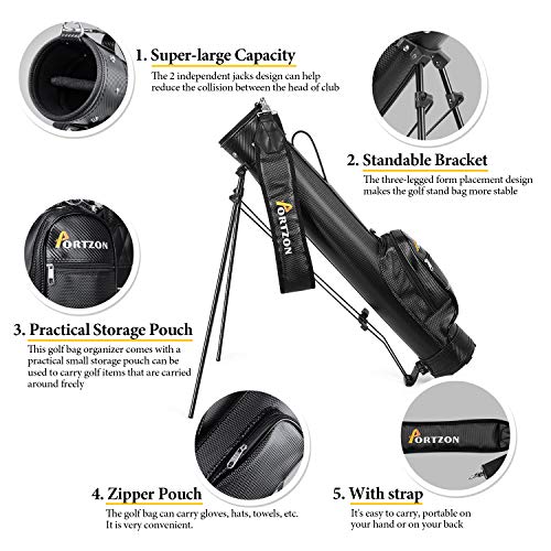 Portzon Golf Stand Bag, Lightweight Easy Carry Travel Shoulder Bag Organizer with Large Capacity of 9 Golf Clubs for Women Men