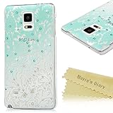 Note 4 Case, Galaxy Note 4 Case - Mavis's Diary 3D Handmade Bling Crystal Shiny Diamonds Rhinestone Special Hollow Floral Green Gradient Pattern Hard PC Cover Clear Case for Samsung Galaxy Note 4
