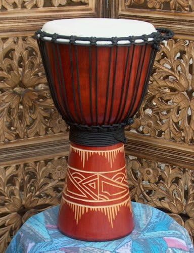 Line-Carved Djembe Drum- 19"-20" Tall x 9-10" Head