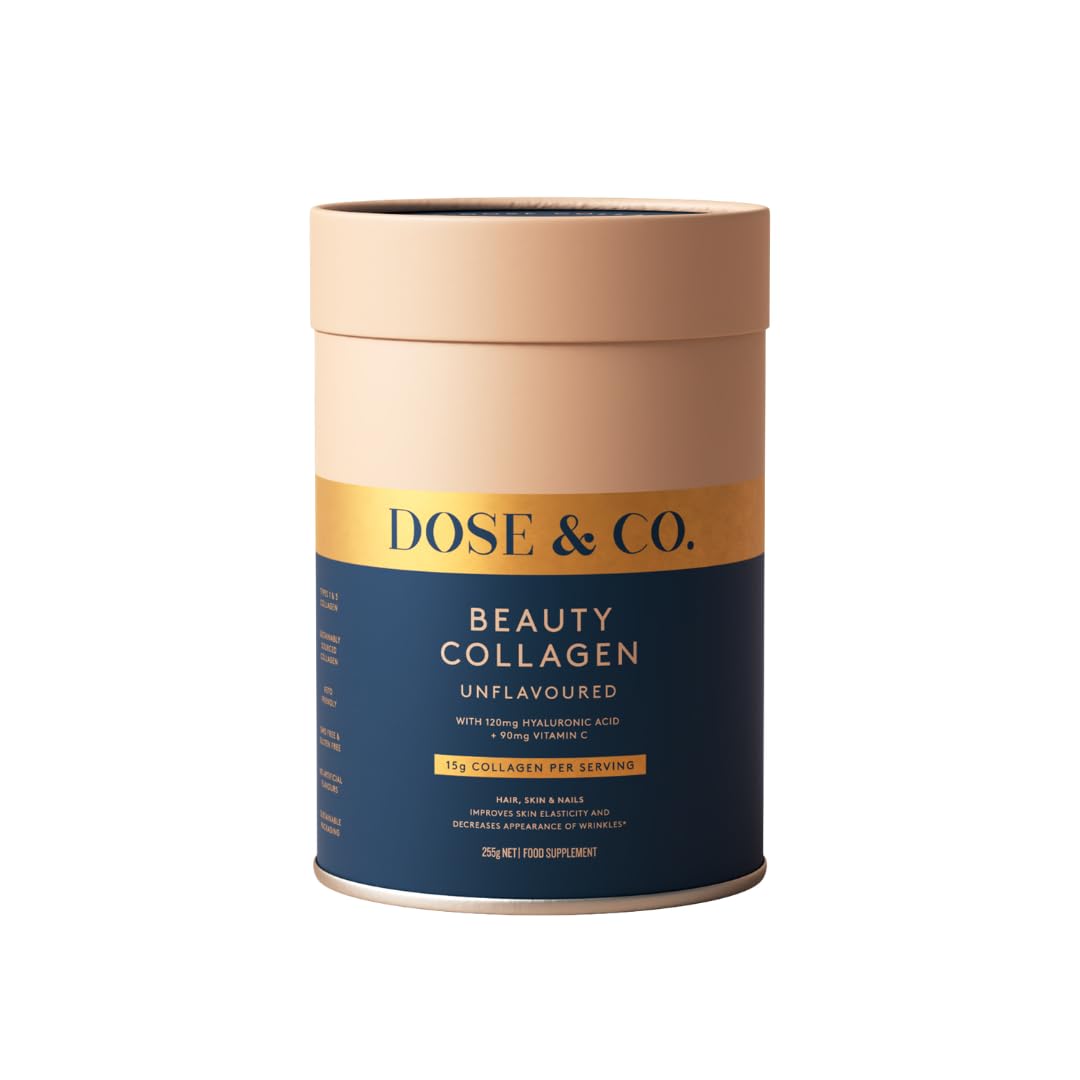 Dose & Co Beauty Collagen Powder – Unflavoured, 255g | VERISOL® Hydrolysed Collagen with Hyaluronic Acid & Vitamin C with 16g Protein per Serving | Supports Skin, Hair & Nails, Firmness & Hydration