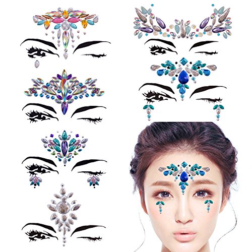 DaLin 6 Sets Rhinestone Mermaid Face Jewels Tattoo - BODY STICKERS Crystal Tears Gem Stones Bindi Temporary Stickers (Collection 4)