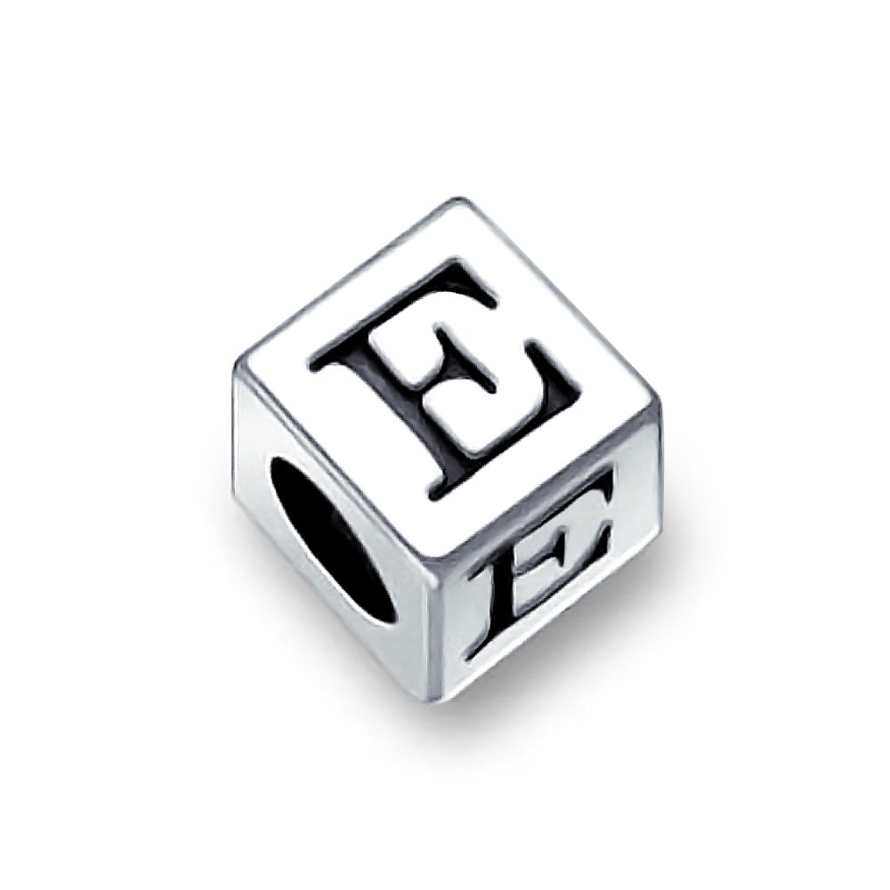 Bling Jewelry Block Letter E Alphabet Initial Charm Bead For Women For Teen .925 Sterling Silver For European Bracelet