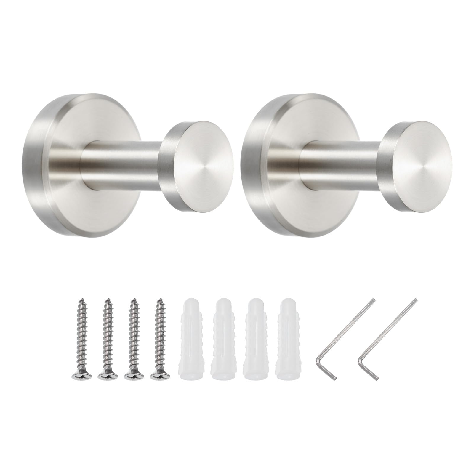 PATIKIL Towel Hooks for Hanging, 2Pack 304 Stainless Steel Round Wall Mounted Hanger Holder, with Tools for Bathroom, Bedroom, Dormitory, Hang Towel, Clothes, Coat, Robe, Hat, Silver Tone