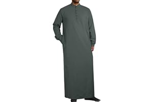 YAOHUOLE Muslim Thobe for Men Button down Mens Caftans Big and Tall Mens Arab Thobe with Pocket