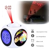 Girlsight Projection Alarm Clock Wake Up Bedroom with Data and Temperature Display Talking Function, LED Wall/Ceiling Projection,Customize The pattern-256. Pillow pet!
