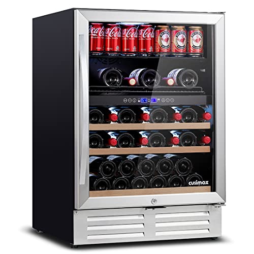 CUSIMAX 24 Inch Dual Zone Wine Cooler Under Counter, Wine and Beverage