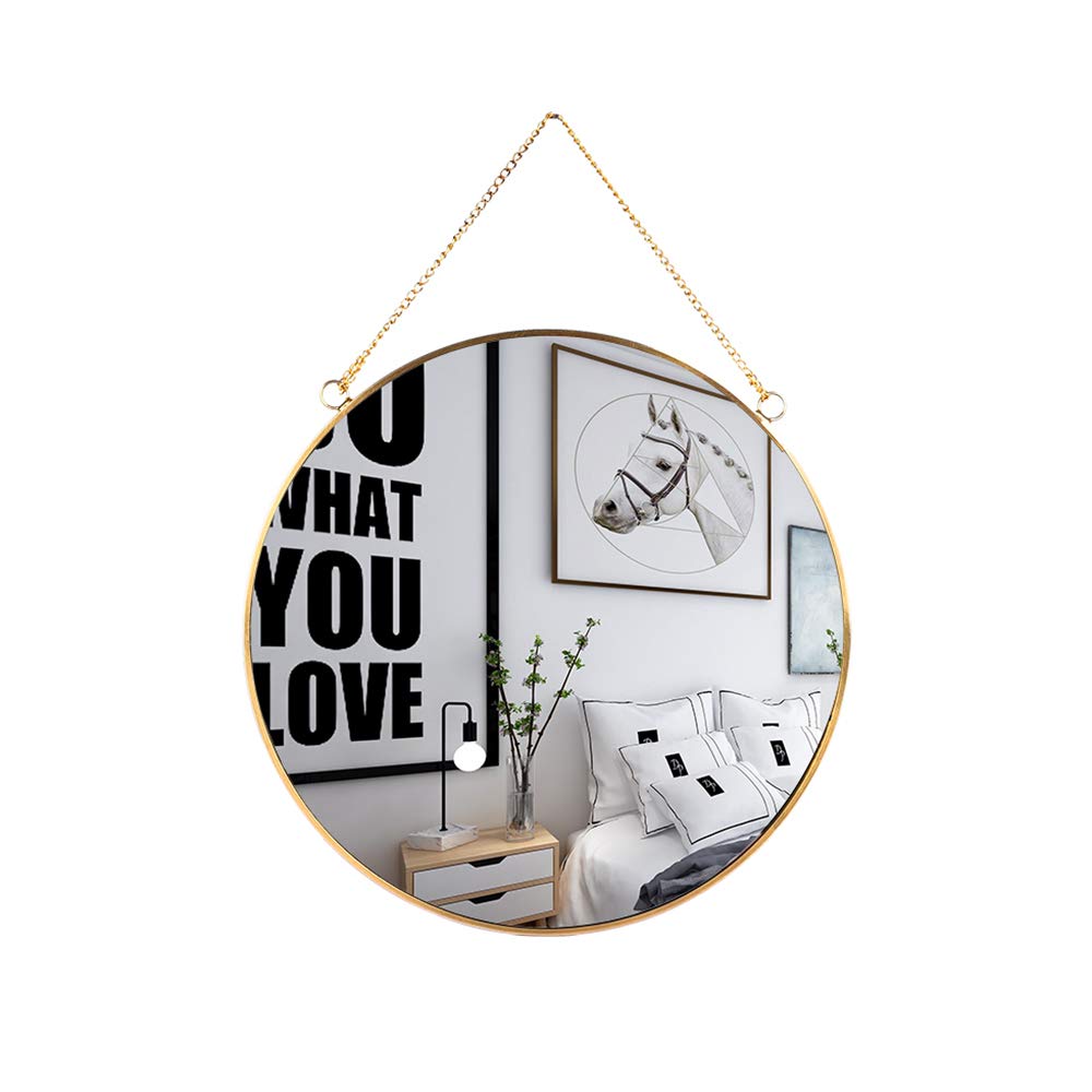 LONGWIN Hanging Wall Circle Mirror Decor Gold Geometric Mirror with Chain for Bathroom Bedroom Living Room 9.8"
