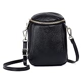 Zg Girls Women 100% Real Leather Small Cute Crossbody Cell Phone Purse Wallet Bag with Shoulder Strap Fits for IPhone 6 6S 7 Plus and Samsung Galaxy S7 Edge S8 Edge - Black