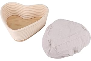 HYTROVE Heart Shaped Rattan Bread Proofing Basket with Cloth Cover Medium Natural Vine Banneton for
