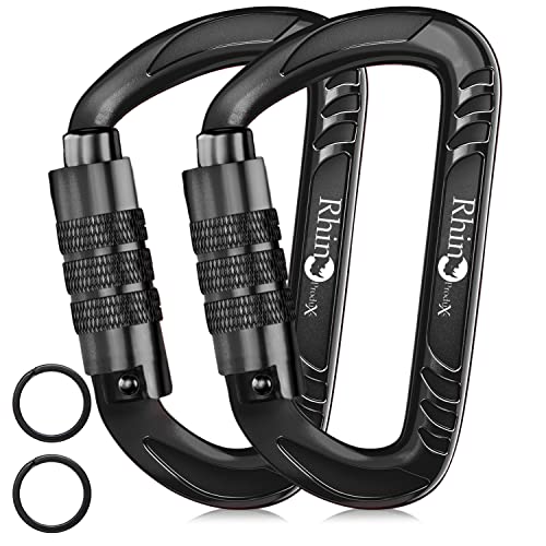 RHINO Produxs 12kN (2697 lbs) Heavy Duty, Locking, Auto Locking, Wiregate Carabiner Clips, for Securing Pets, Outdoor, Camping, Hiking, Hammock, Dog Leash Harness, Keychains
