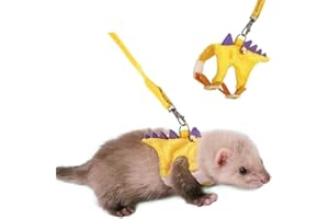 MERCRI Ferret Harness and Leash Set Small Animals Dinosaur Costume Dino Shaped Ferret Clothes with Safe Bell Small Pet Vest Harness for Baby Rabbit Guinea Pig Teacup (Yellow, Dinosaur)