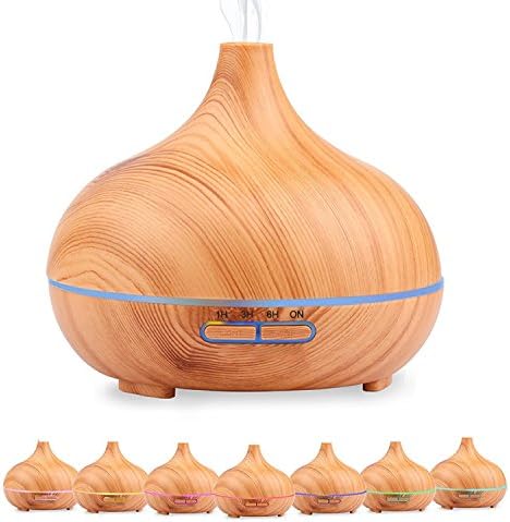 Aroma Diffuser - 550 mL Essential Oil Defusers Electric Ultrasonic Aromatherapy Cool Mist Humidifier Air Purifier 7 Color LED light 4 time-setting Wood Grain Whisper-Quiet