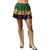 Women Mardi Gras Sequin Mini Skirts Ruffled Sparkly Colorful Short Skirts High Waist Shiny Glitter Carnival Skirt