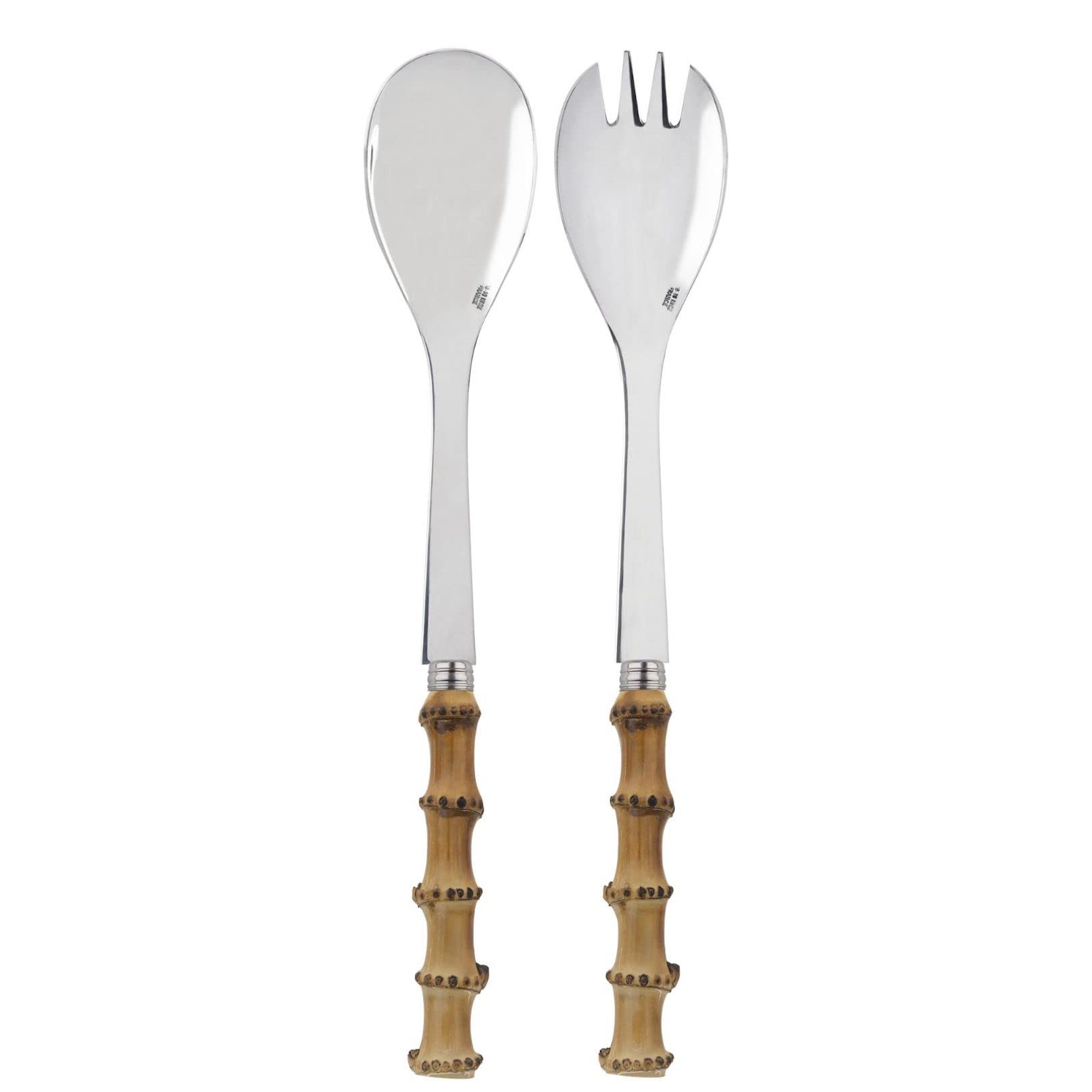 SABRE PARIS - Panda Salad Servers 2Pcs - Salad Spoons - Premium Stainless Steel - Bamboo Wood Handle