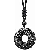 LERSUSI Handmade Natural Gemstone Pixiu Pi Yao Pendant Necklace, Carved Amulet Necklace for Wealth Luck for Women Men