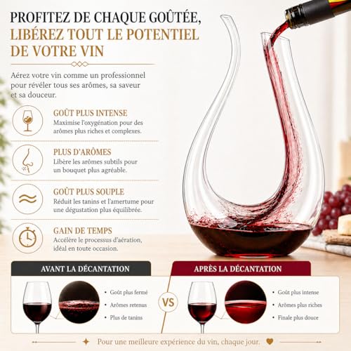 Zerci - 100% Lead Free U Shape Hand Blown Crystal Wine Carafe 1.5L