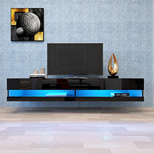 V-HOME TV Stand for 75/80inch TV, Universal TV Stand, Modern TV Cabinet with 12 Color LED,Wall Mounted Floating Stand…