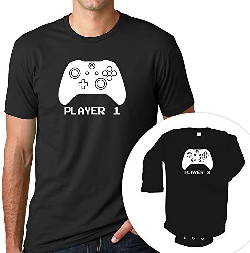 Matching Shirts Player 1 Player 2 Xbox Set Black T-Shirt and Bodysuit Fathers Day (Medium/Newborn)