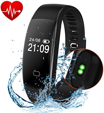 Fitness Tracker, Activity Tracker Smart Band Wireless Watch Bluetooth 4.0 Wristband Waterproof IP67 Bracelet with Heart Rate Monitor, pedometer, Calories track, Sleep monitor (Black)