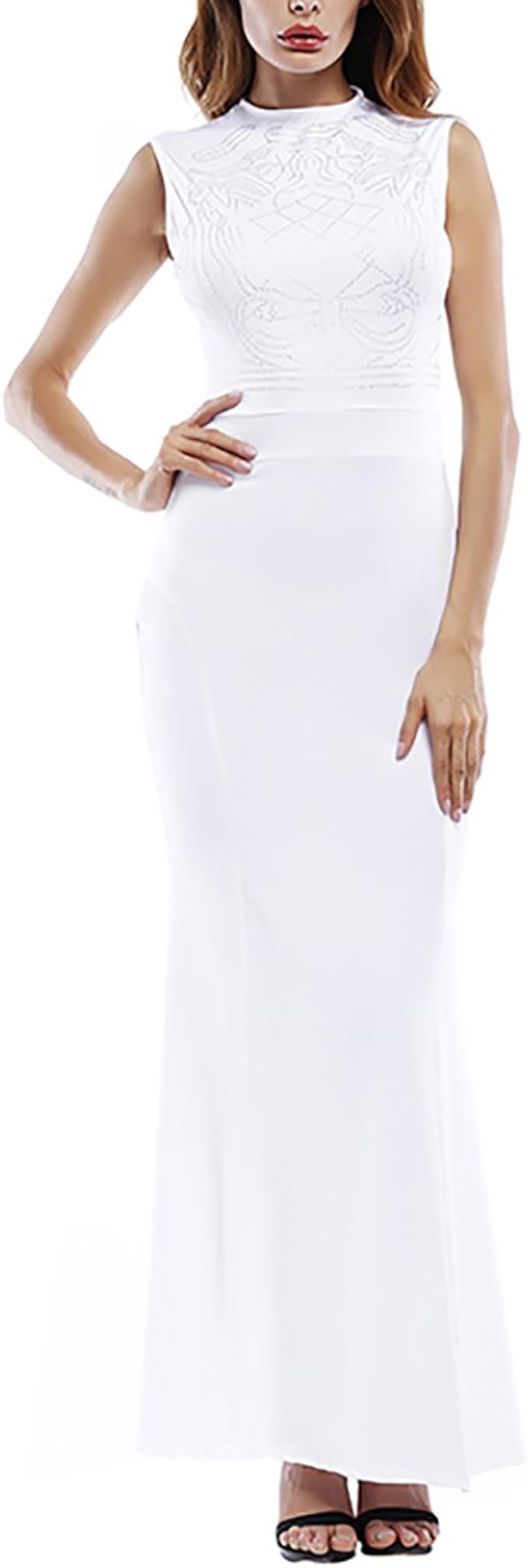 white fitted evening gown