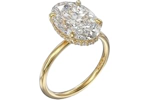 Phoenixjewel 4 Ct Oval Cut Diamond Halo Classic Solitaire Engagement Rings For Women's 14k Yellow Gold Plated Wedding Ring Fi