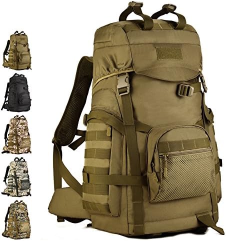 Outdoor 60L Tactical Backpack-VERTTEE Hiking Shoulder Messager Trekking Bag Military Travel Backpack Wolf Brown